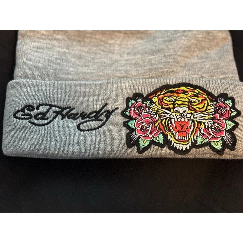 Ed Hardy Logo Designer 2 Pack Beanie Hat Skull Love Kills Tiger Black Grey Y2K